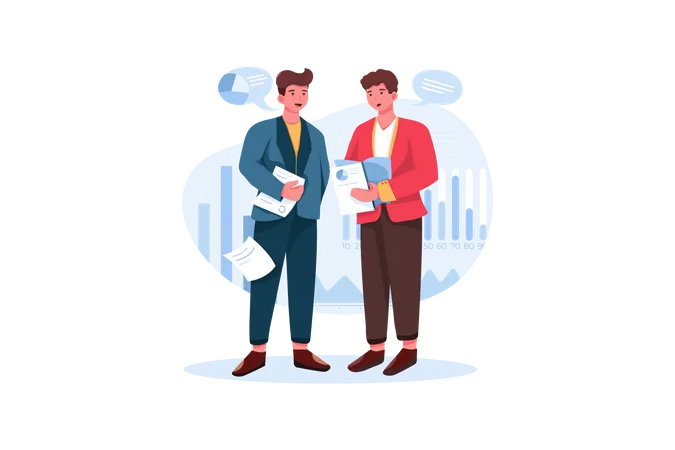 Two businessmen talking about marketing and finance topic Illustration