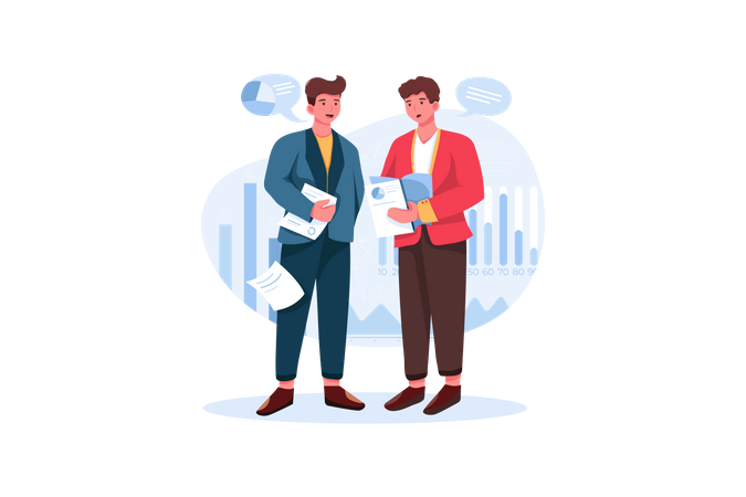 Two businessmen talking about marketing and finance topic  Illustration