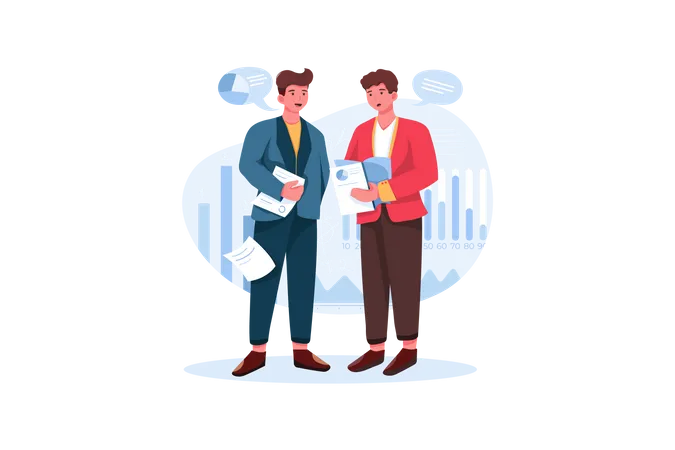 Two businessmen talking about marketing and finance topic  Illustration