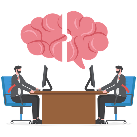 Two businessmen using their brain for communication  Illustration