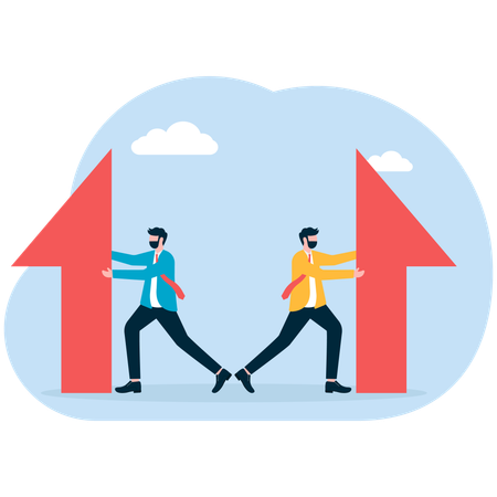 Two businessmen walked away separately holding the split arrow symbol  Illustration