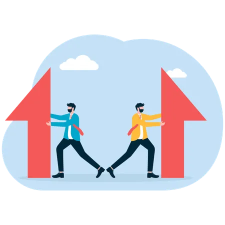 Two businessmen walked away separately holding the split arrow symbol  Illustration