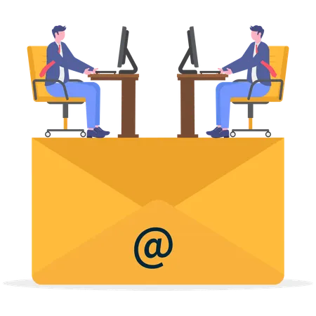 Two businessmen working on business mail  Illustration