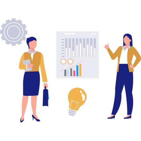 Two businesswoman discussion about business analysis  Illustration