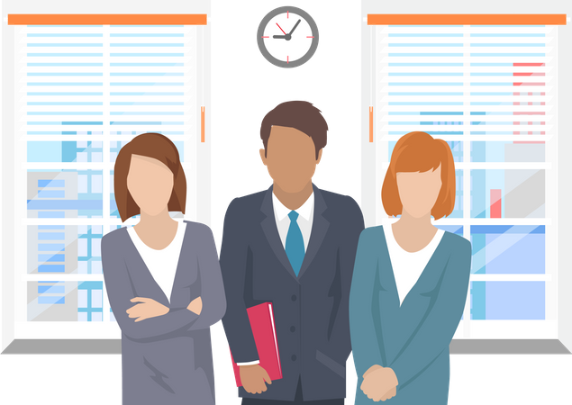 Two businesswomen and one businessman in the office  Illustration