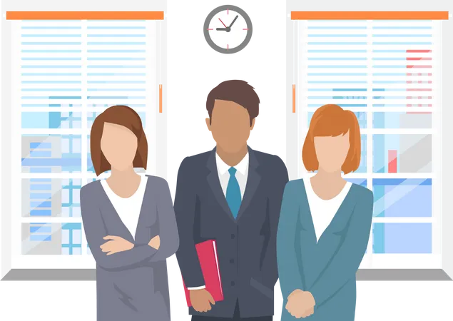 Two businesswomen and one businessman in the office  Illustration