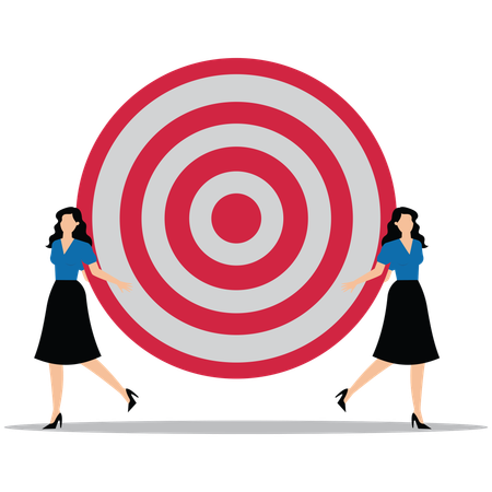 Two businesswomen holding dashboard while both Business Competitive for pulling business target  Illustration