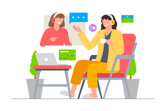 Two businesswomen meeting via video call  Illustration