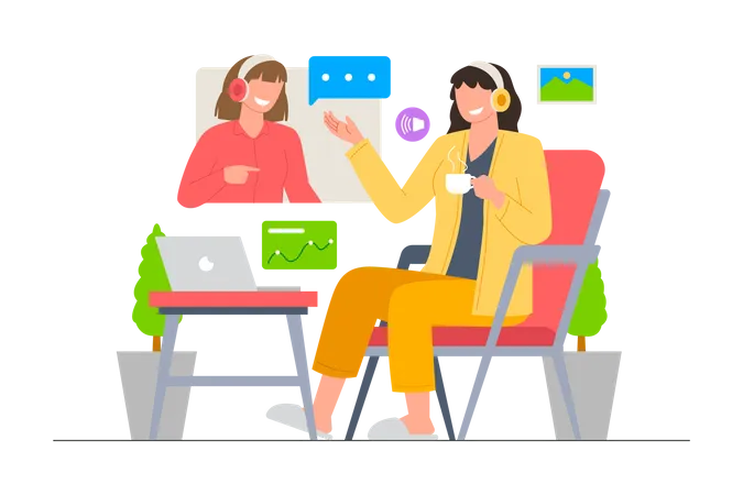 Two businesswomen meeting via video call  Illustration