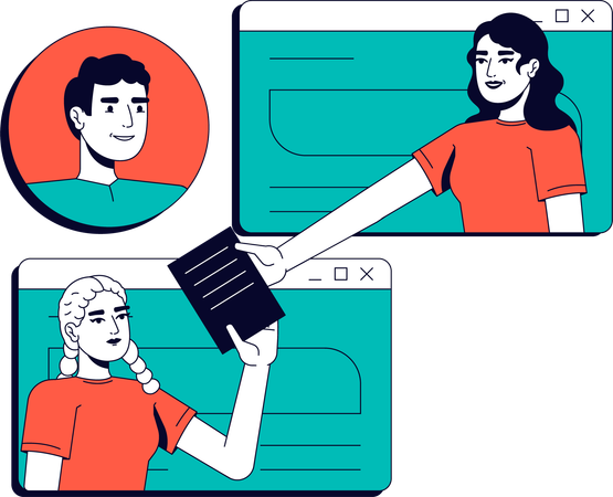 Two businesswomen online document sharing  Illustration