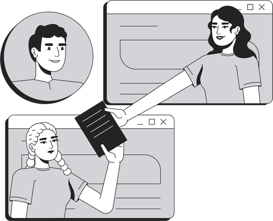Two businesswomen online document sharing  Illustration