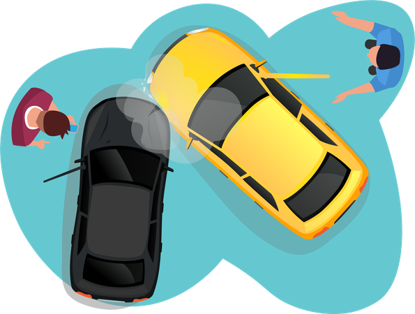 Two cars collide View from above Both drivers have yet to reach an agreement. And damaged  Illustration
