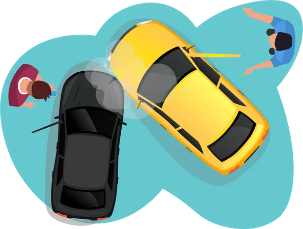 Two Cars Collide View From Above Both Drivers Have Yet To Reach An Agreement And Damaged Illustration