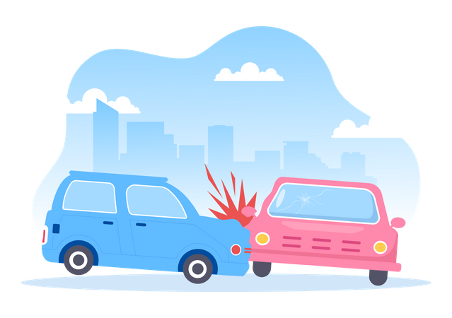 Two cars Colliding on road Illustration