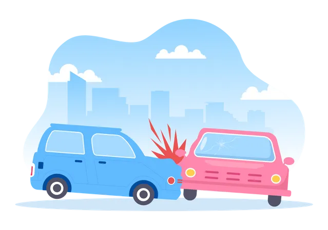 Two cars Colliding on road  Illustration