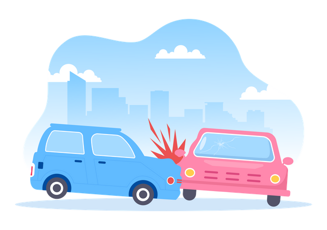 Two cars Colliding on road  Illustration