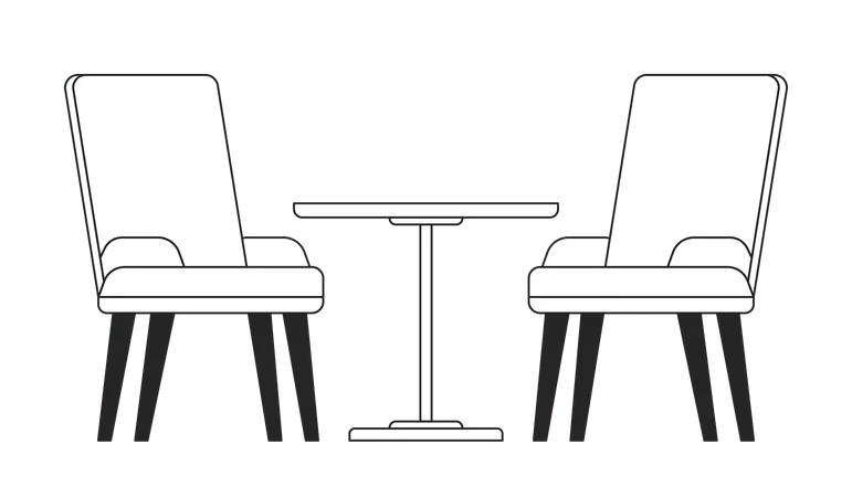 Two Chairs Around Table Black And White 2 D Line Cartoon Object Cafeteria Armchairs Isolated Vector Outline Item Patio Cafe Interior Furniture Lounge Sitting Monochromatic Flat Spot Illustration Illustration