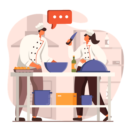 Two chefs making food Illustration