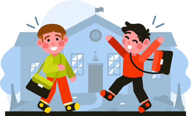 Two Children Carrying Bags to School  Illustration