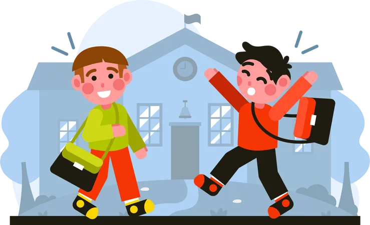 Two Children Carrying Bags to School  Illustration