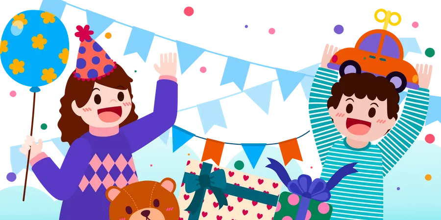 Two children celebrating birthday together  Illustration