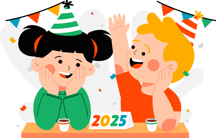 Two children celebrating happy new year  Illustration