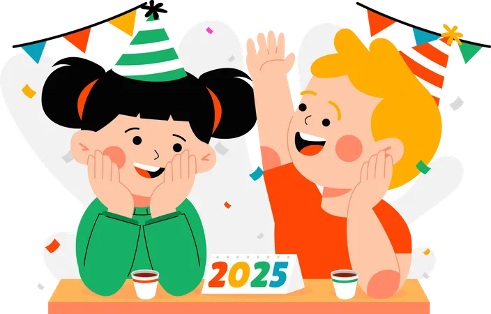 Two children celebrating happy new year  Illustration