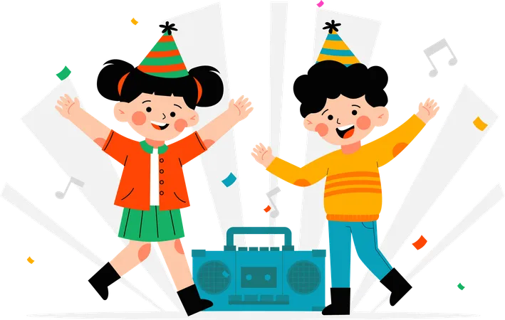 Two children celebrating party  Illustration