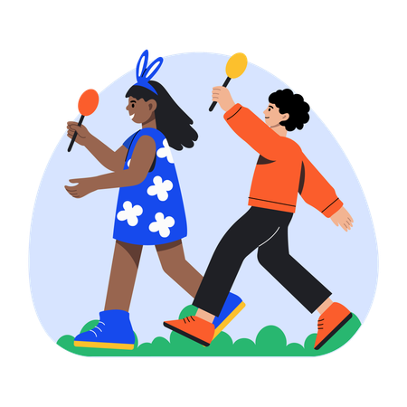 Two children doing easter parade  Illustration