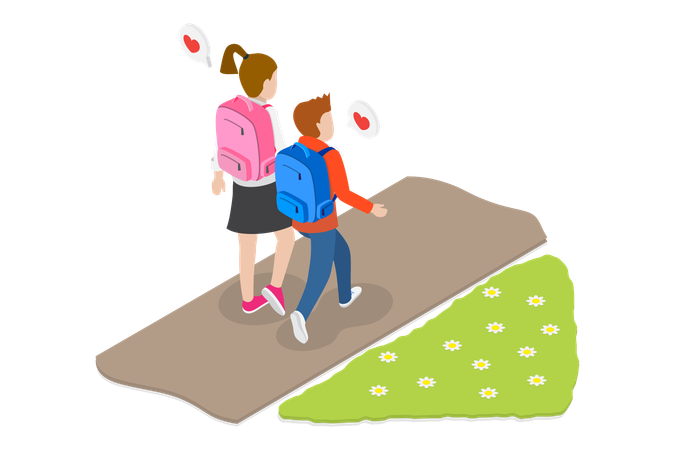 Two Children going to school  Illustration