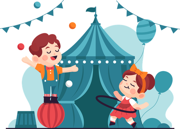 Two children playing acrobatics  Illustration