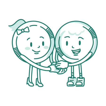 Two Coin Characters Holding Hands  Illustration