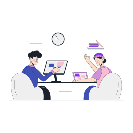 Two Colleagues Collaborating in Modern Office  Illustration