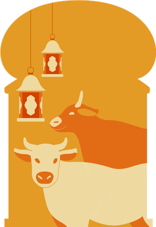 Two cows with full mosque  Illustration