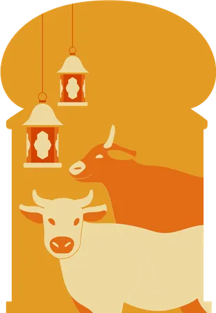 Two cows with full mosque  Illustration