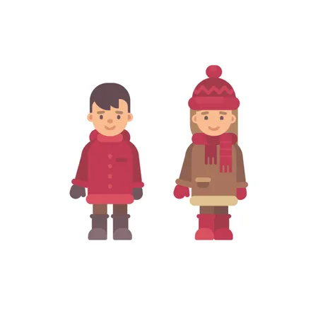 Two Cute Little Kids In Winter Clothes Illustration