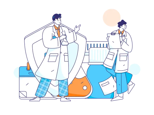 Two doctors research on medicine  Illustration