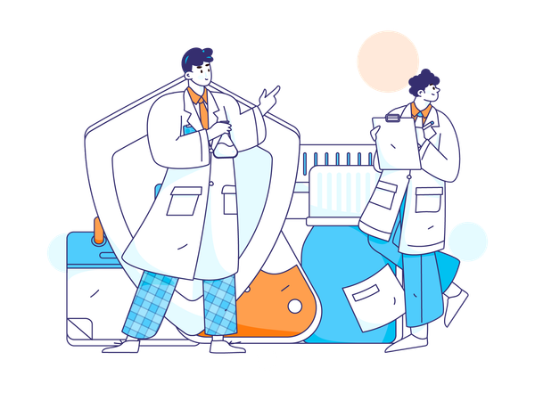 Two doctors research on medicine  Illustration