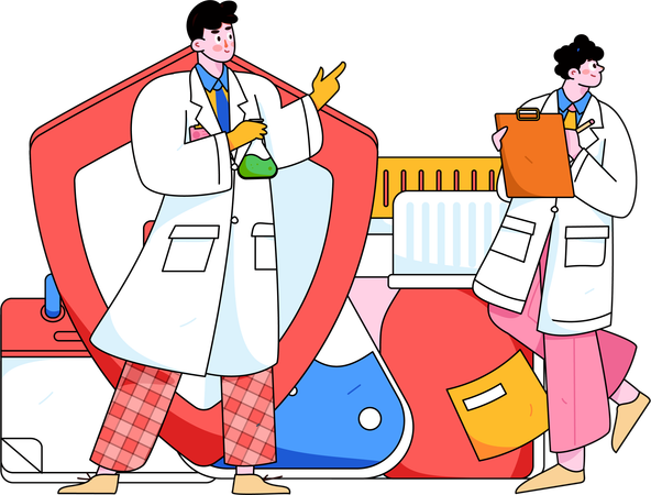 Two doctors research on medicine  Illustration