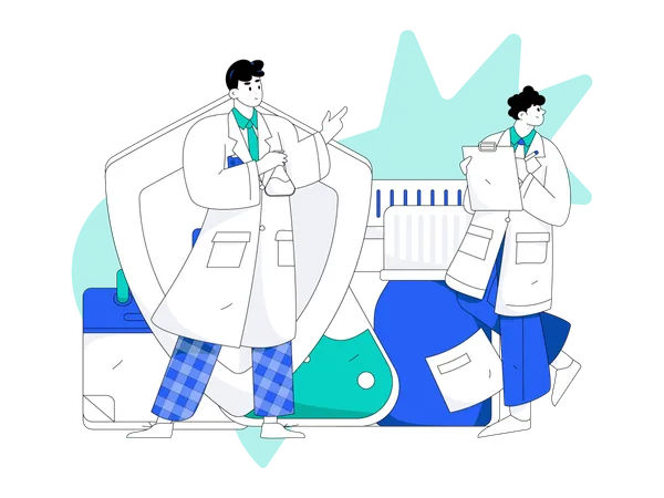 Two doctors research on medicine  Illustration