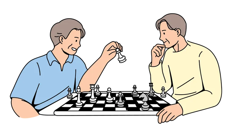 Two Elderly Playing Chess  Illustration