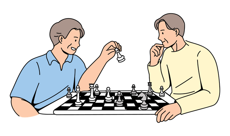 Two Elderly Playing Chess  Illustration