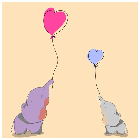 Two elephant with balloons  Illustration