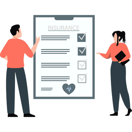 Two employees are talking about insurance file  Illustration