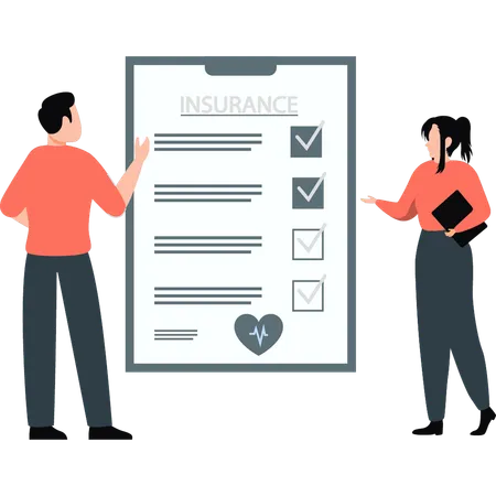 Two employees are talking about insurance file  Illustration