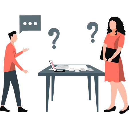 Two employees are talking about marketing solutions  Illustration