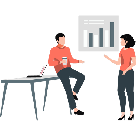 Two employees discussing on graphs  Illustration
