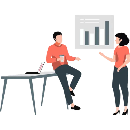 Two employees discussing on graphs  Illustration