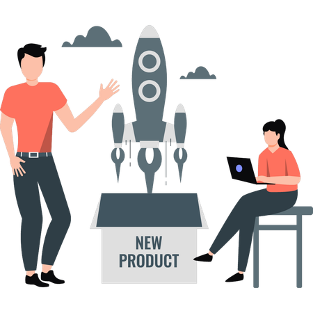 Two employees launching new product  Illustration