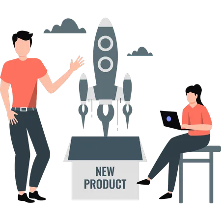 Two employees launching new product  Illustration